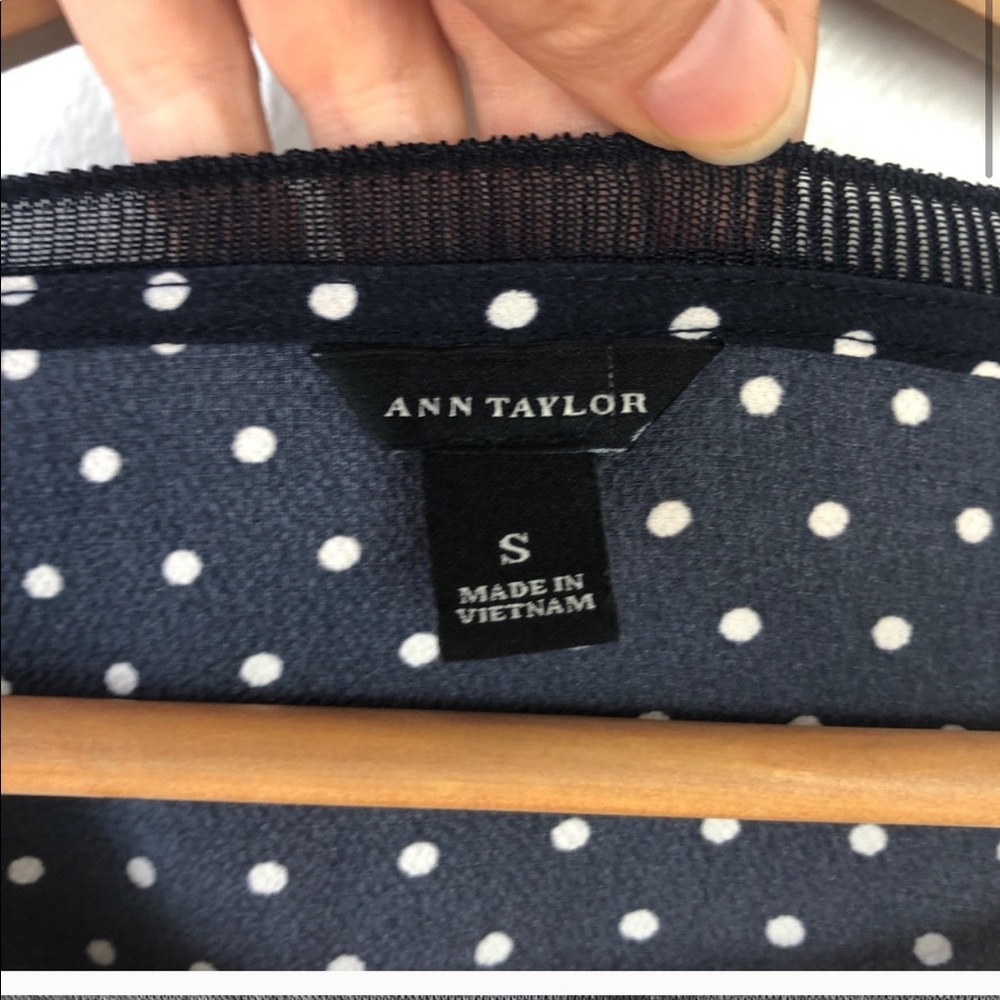 Ann Taylor Navy Blue Top with Polka Dot Back - Picture 3 of 9
